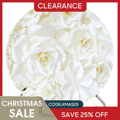 Lofaris (Ship In 24HR) Simple White Flowers Happy Birthday Round Backdrop