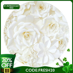 Lofaris (Ship In 24HR) Simple White Flowers Happy Birthday Round Backdrop