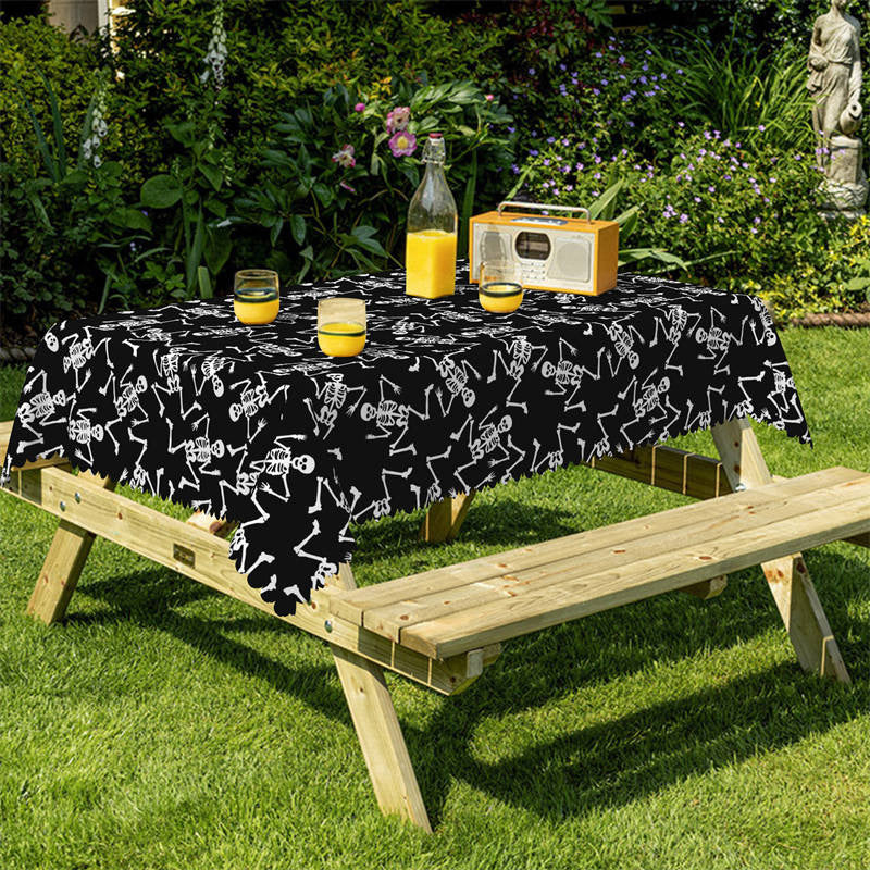 Lofaris Skeleton Pattern Repeat Black Halloween Tablecloth