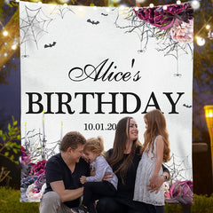 Lofaris Skull Floral Grey Custom Halloween Birthday Backdrop