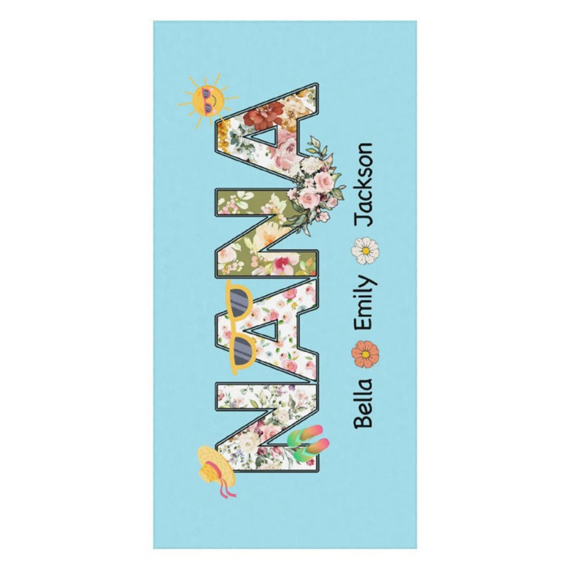 Lofaris Sky Blue Nana Custom Beach Towel with Kids Name