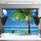 Lofaris Sky Clouds Beach Palm Tree Summer Photo Backdrop