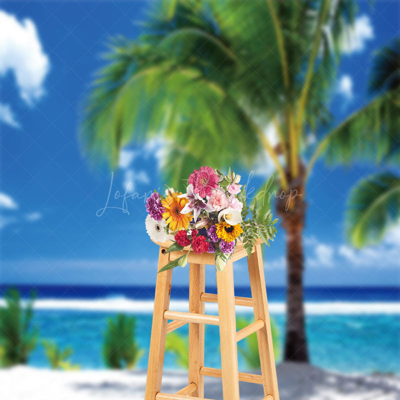 Lofaris Sky Clouds Beach Palm Tree Summer Photo Backdrop