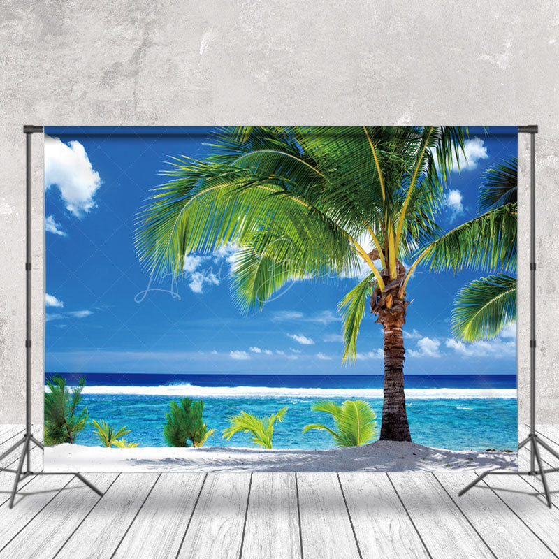 Lofaris Sky Clouds Beach Palm Tree Summer Photo Backdrop