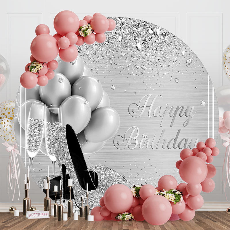 Lofaris Sliver Balloon Sparkling Round Birthday Backdrop