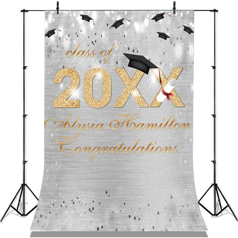 Lofaris Silver Bokeh Glitter Gold Class Of 2022 Grad Backdrop