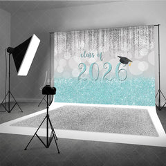 Lofaris Silver Bokeh With Blue Class Of 2026 Glitter Backdrop