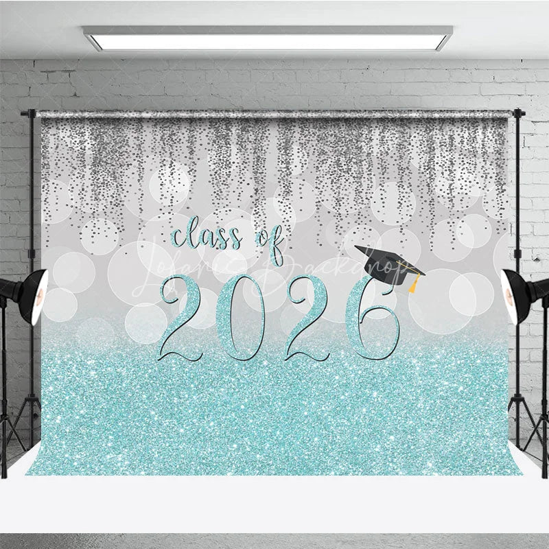 Lofaris Silver Bokeh With Blue Class Of 2026 Glitter Backdrop