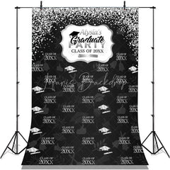 Lofaris Silver Glitter Class Of 2022 Black Happy Grad Backdrop