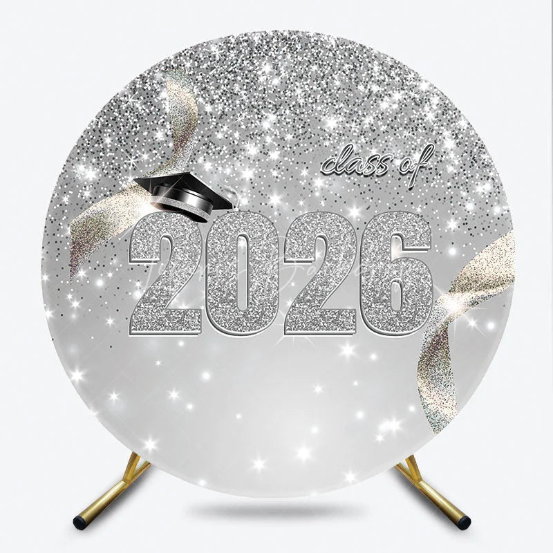 Lofaris Silver Glitter Class Of 2026 Graduation Party Backdrop