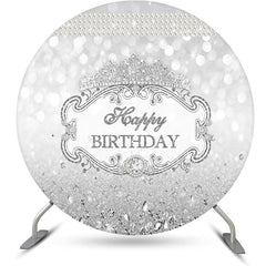 Lofaris Sliver Glitter Crown Pearl Round Birthday Backdrop