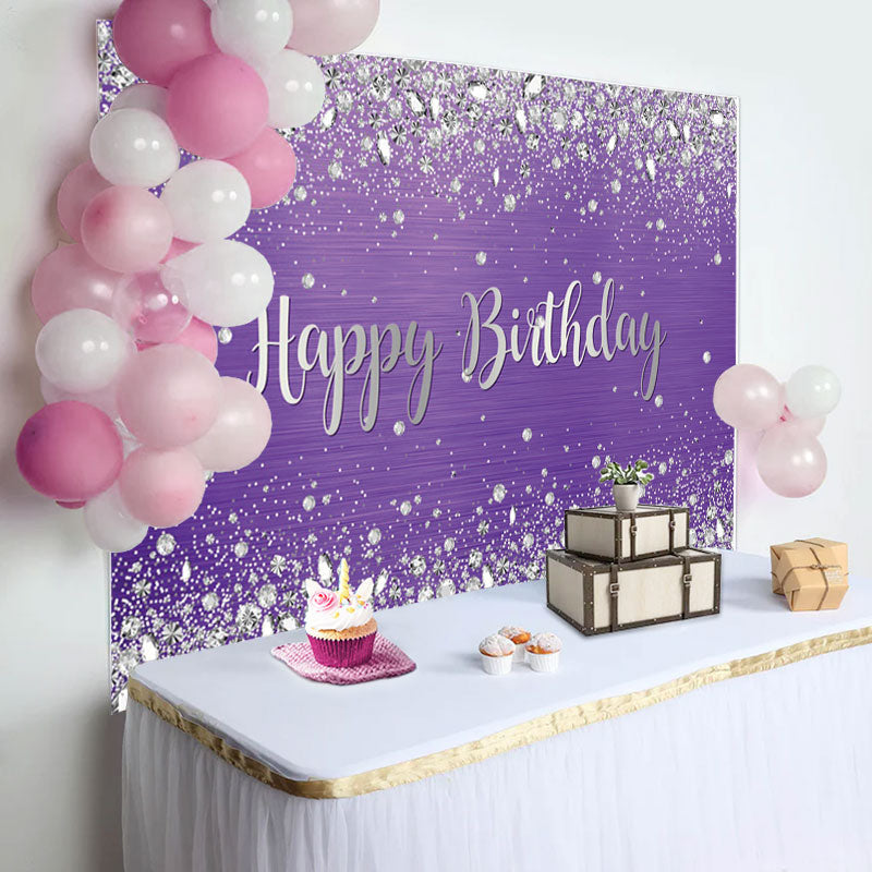Lofaris Sliver Glitter Diamond Purple Birthday Backdrop