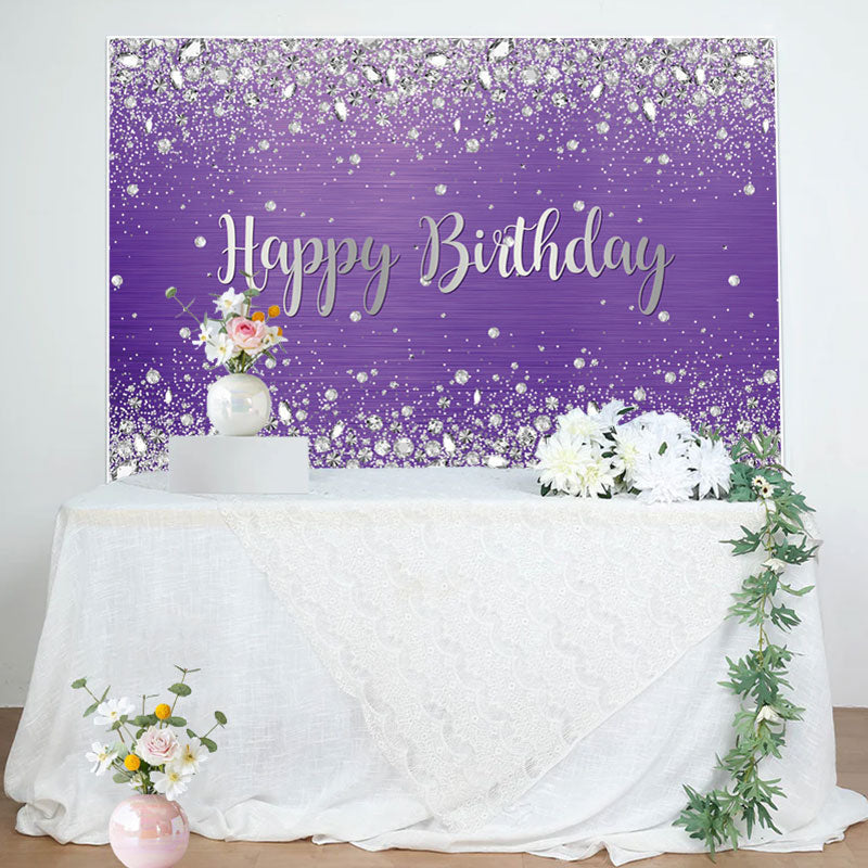 Lofaris Sliver Glitter Diamond Purple Birthday Backdrop