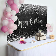 Lofaris Sliver Glitter Diamonds Black Birthday Backdrop