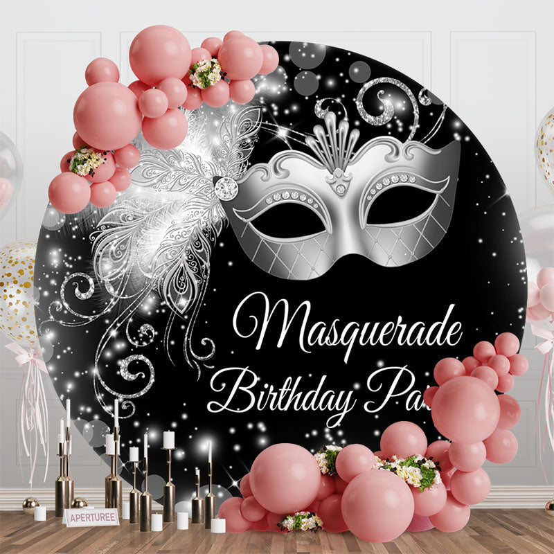 Lofaris Sliver Glitter Masquerade Round Birthday Backdrop
