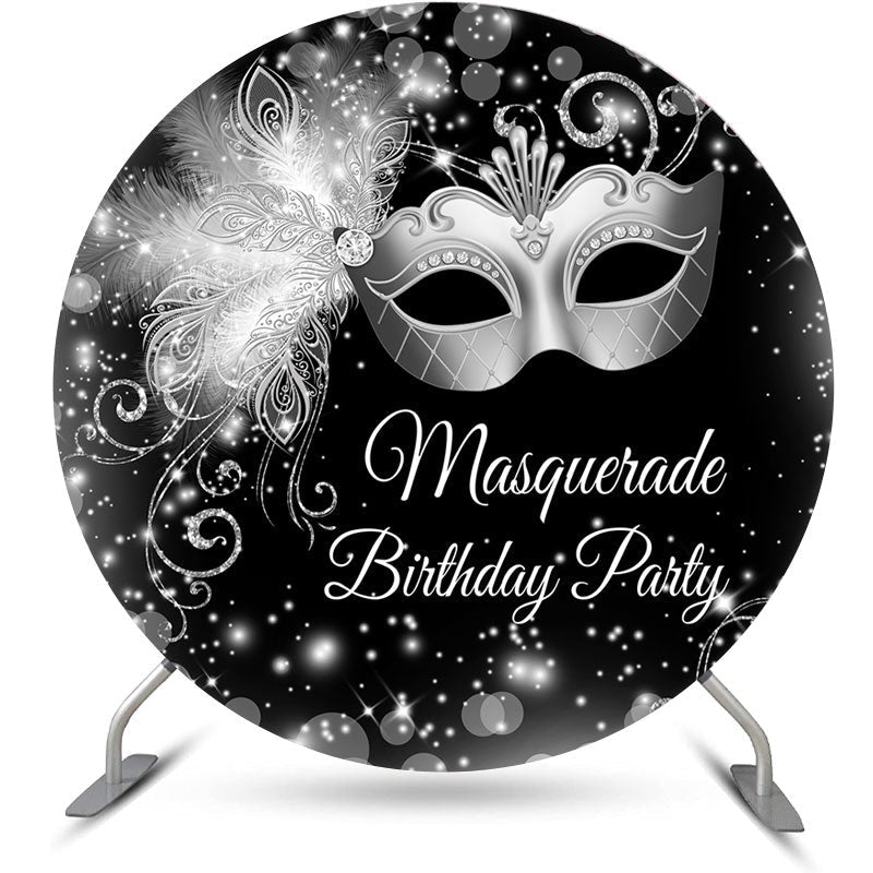 Lofaris Sliver Glitter Masquerade Round Birthday Backdrop