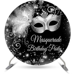 Lofaris Sliver Glitter Masquerade Round Birthday Backdrop