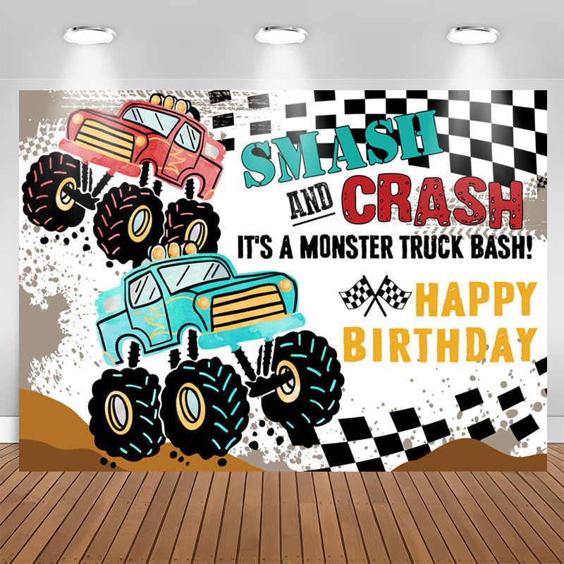 Smash Crash Truck Bash Birthday Backdrop For Boys - Lofaris