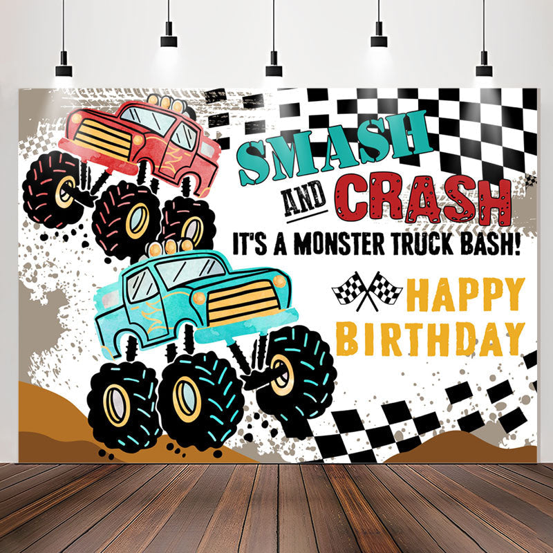 Lofaris Smash Crash Truck Bash Birthday Backdrop For Boys