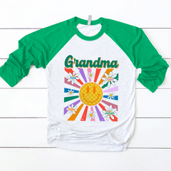 Lofaris Smile Face Floral Grandma Kids Custom Baseball Shirt