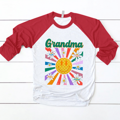 Lofaris Smile Face Floral Grandma Kids Custom Baseball Shirt