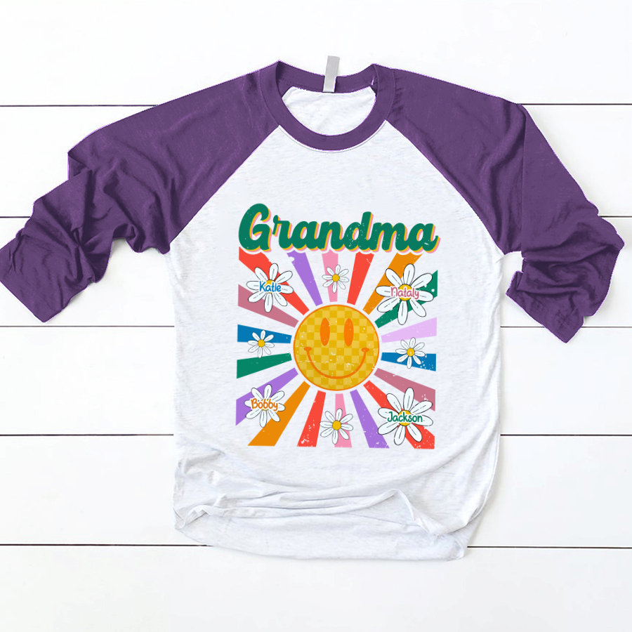 Lofaris Smile Face Floral Grandma Kids Custom Baseball Shirt