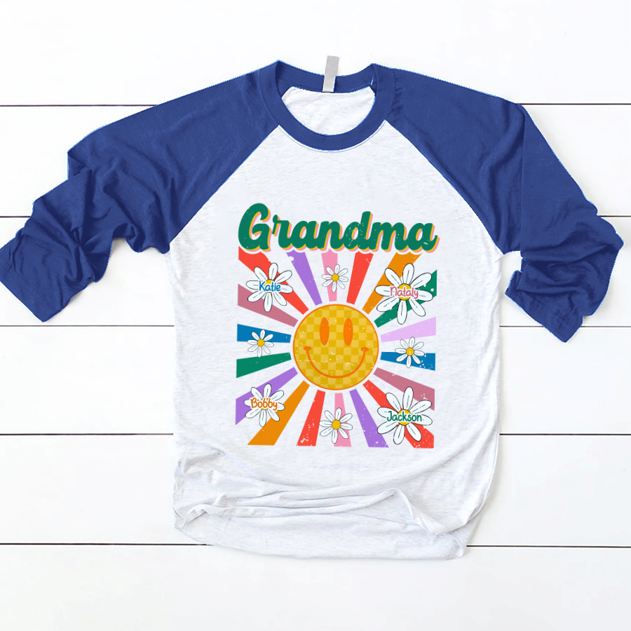 Lofaris Smile Face Floral Grandma Kids Custom Baseball Shirt