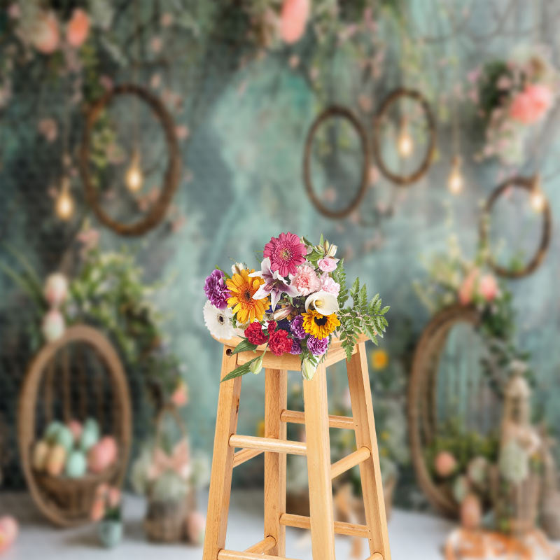 Lofaris Smudged Green Wall Woven Basket Easter Backdrop