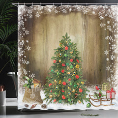 Lofaris Snow Green Cedar Gifts Wood Christmas Shower Curtain