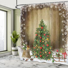 Lofaris Snow Green Cedar Gifts Wood Christmas Shower Curtain