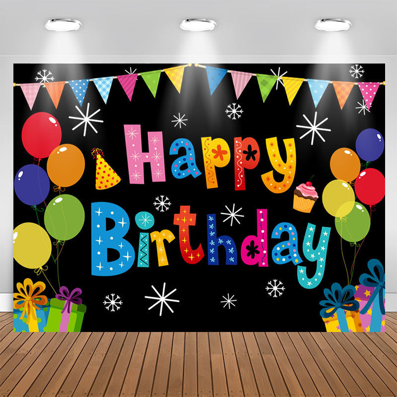 Lofaris Snowflake Gift Balloon Black Happy Birthday Backdrop