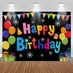 Lofaris Snowflake Gift Balloon Black Happy Birthday Backdrop