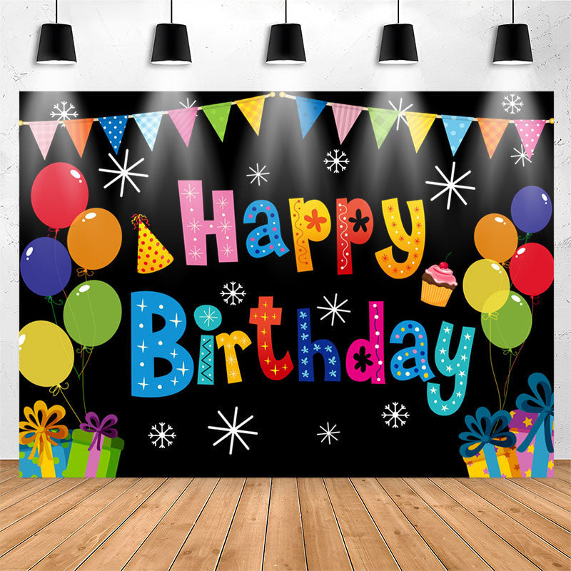 Lofaris Snowflake Gift Balloon Black Happy Birthday Backdrop