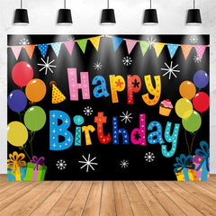 Lofaris Snowflake Gift Balloon Black Happy Birthday Backdrop
