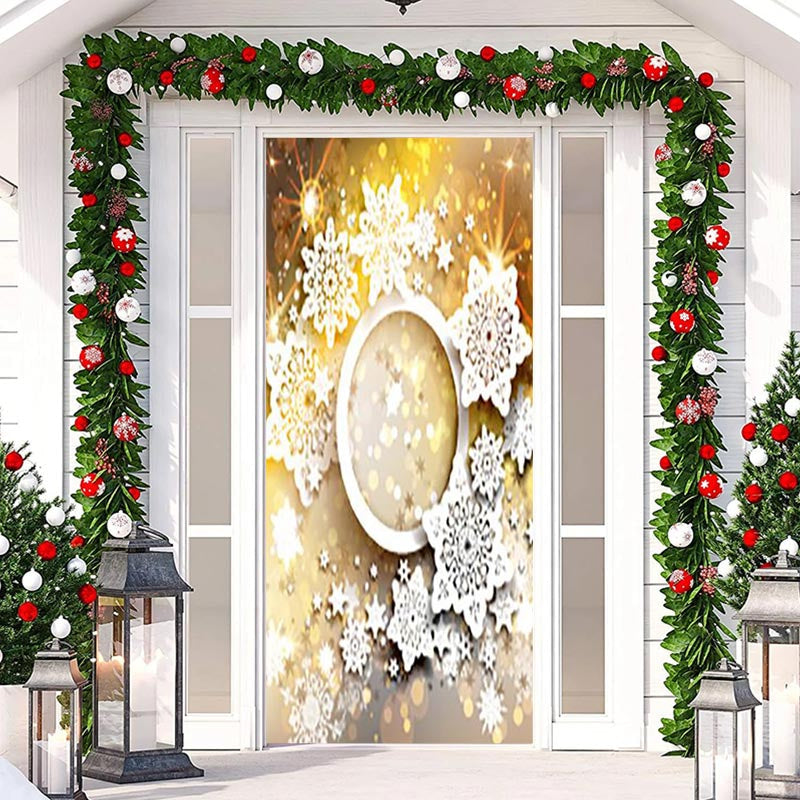 Lofaris Snowflake Glitter Gold Bokeh New Year Door Cover
