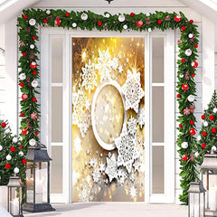 Lofaris Snowflake Glitter Gold Bokeh New Year Door Cover
