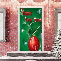 Lofaris Snowflake Red Ball Green Leaves New Year Door Cover