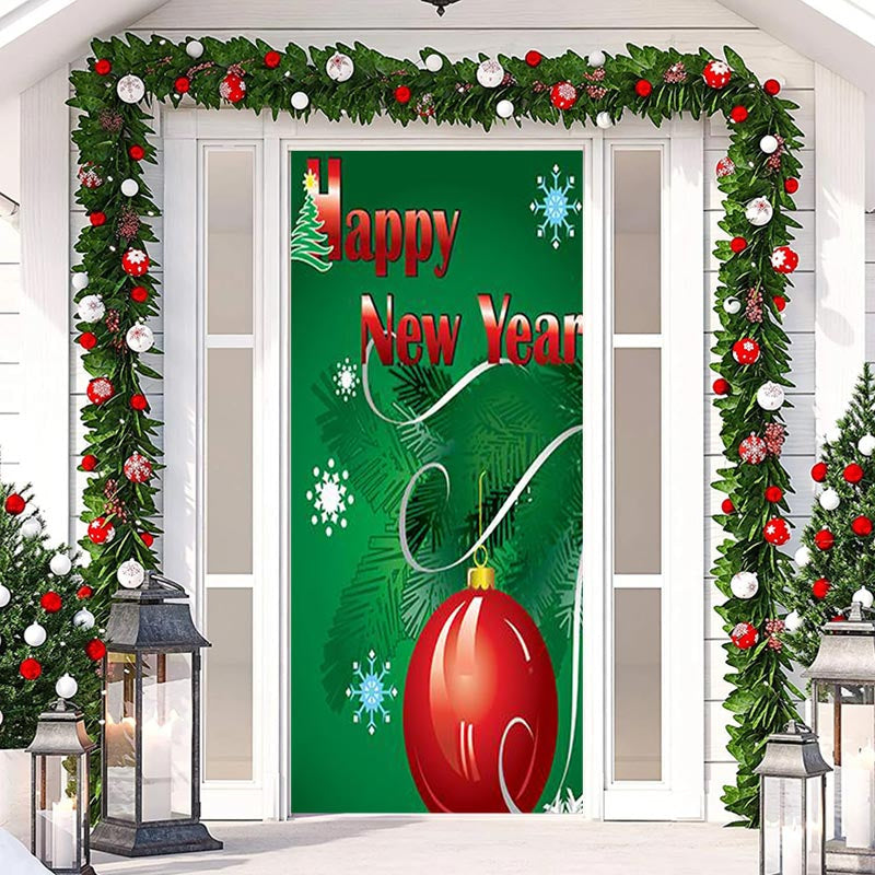 Lofaris Snowflake Red Ball Green Leaves New Year Door Cover