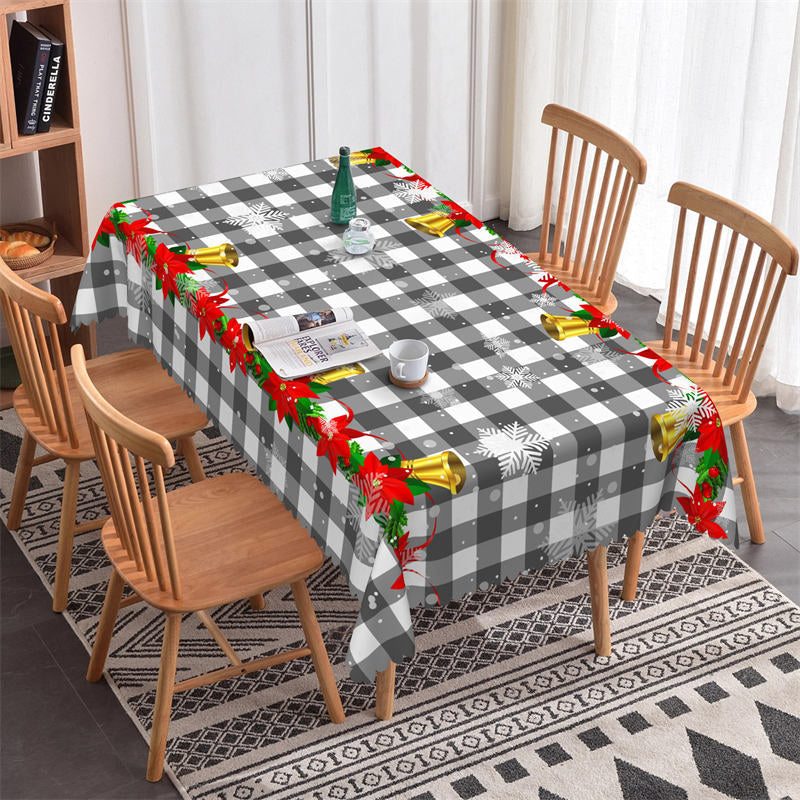 Lofaris Snowflake Red Floral Grey White Plaid Kitchen Tablecloth