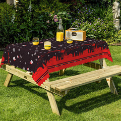 Lofaris Snowflake Santa Sleigh Repeat Black Christmas Tablecloth