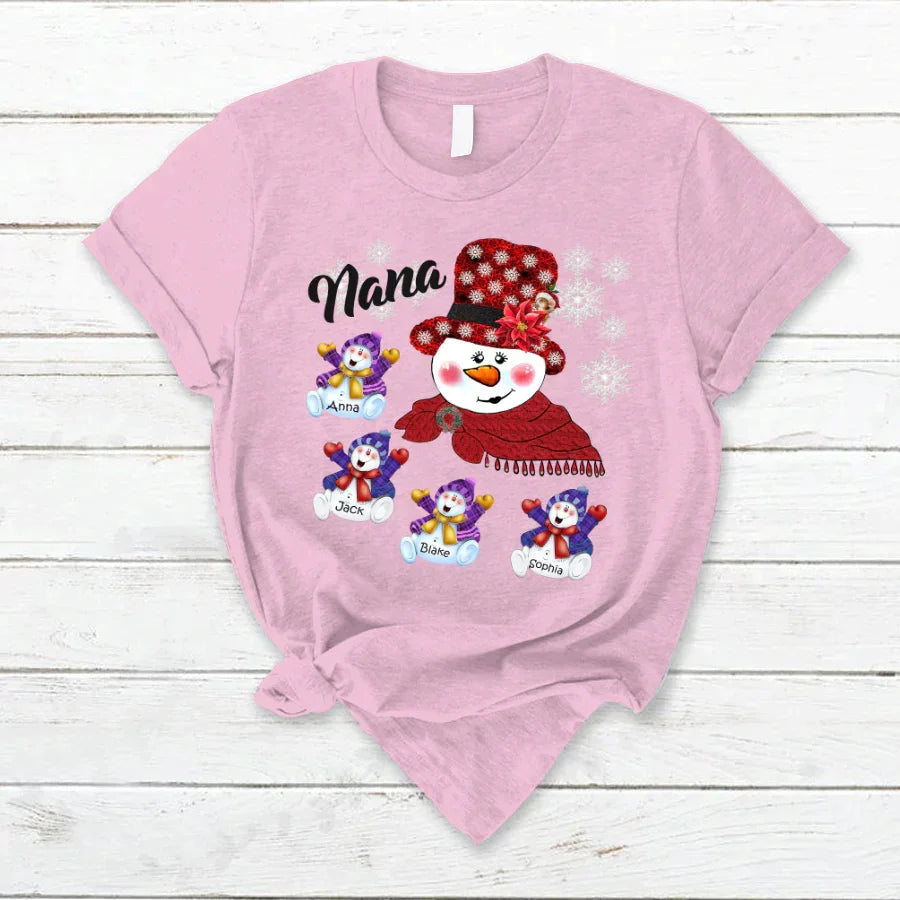 Lofaris Snowman Grandma And Kids Custom Christmas T-Shirt