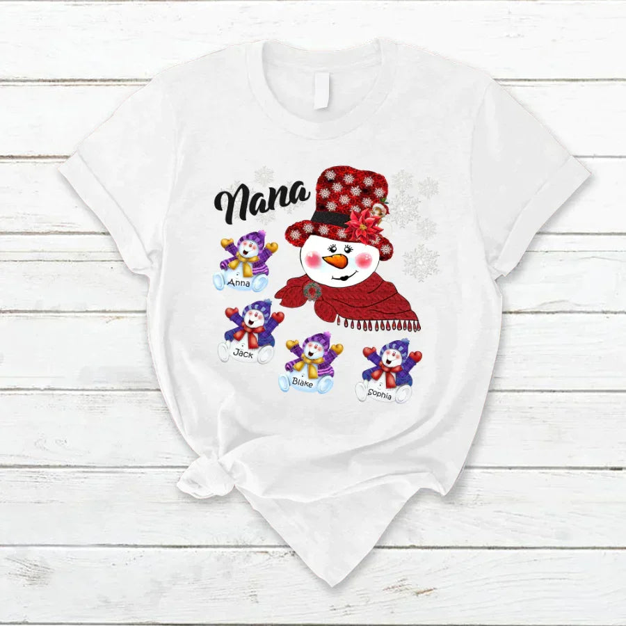 Lofaris Snowman Grandma And Kids Custom Christmas T-Shirt