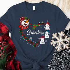 Lofaris Snowman Heart Christmas Grandma And Kids T - Shirt