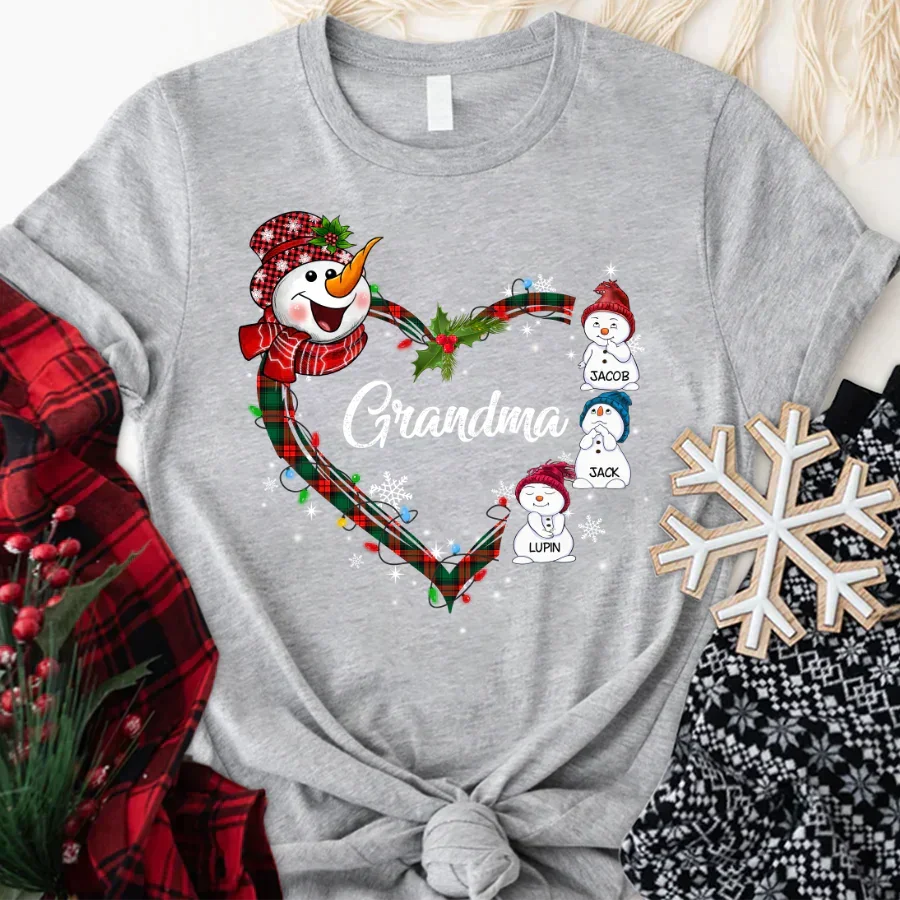 Lofaris Snowman Heart Christmas Grandma And Kids T - Shirt