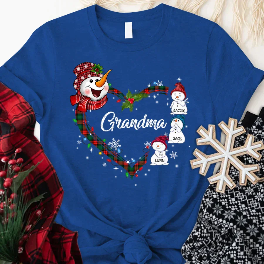 Lofaris Snowman Heart Christmas Grandma And Kids T - Shirt