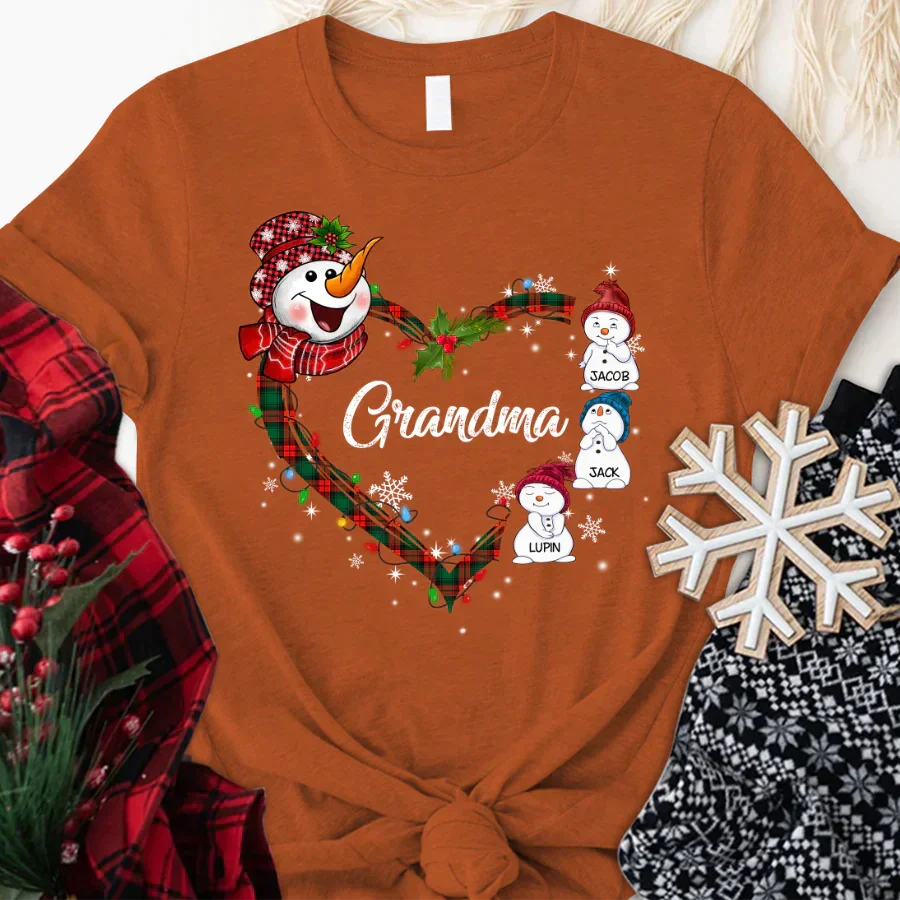 Lofaris Snowman Heart Christmas Grandma And Kids T - Shirt