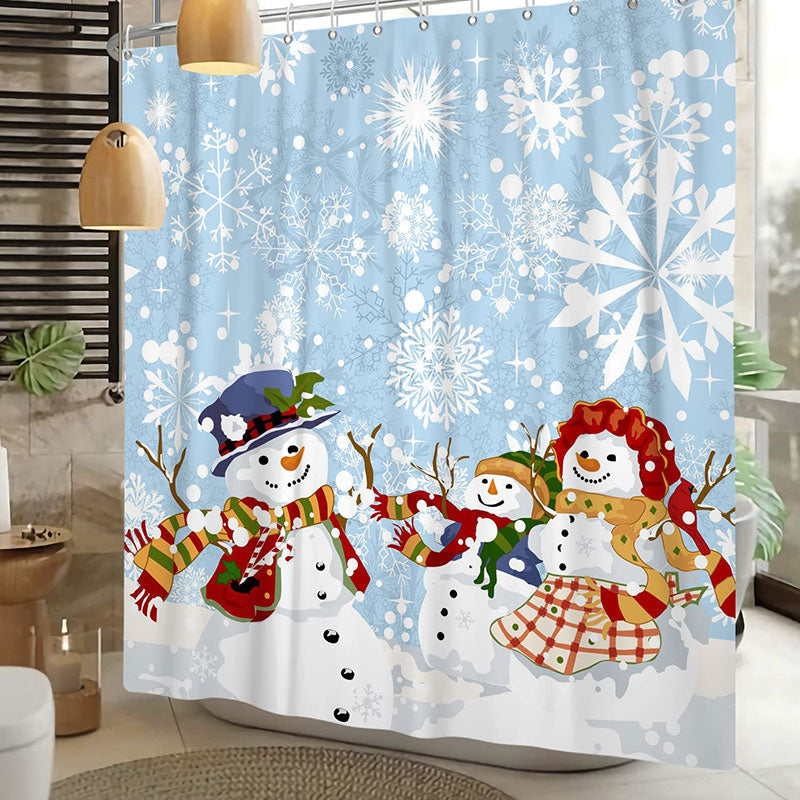 Lofaris Snowman Snowflake Blue Christmas Shower Curtain