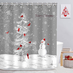 Lofaris Snowman Tree Red Birds Christmas Shower Curtain
