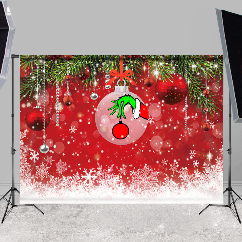 Lofaris Snowy And Red With Glitter Christmas Ball Winter Backdrop