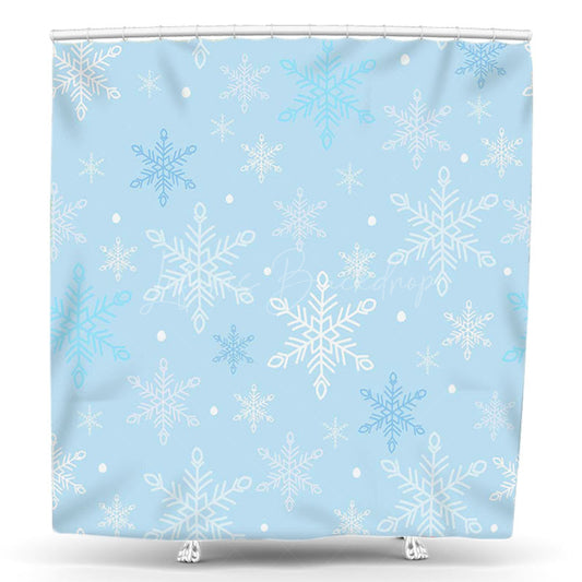 Lofaris Snowy Blue White Ice Crystals Winter Shower Curtain